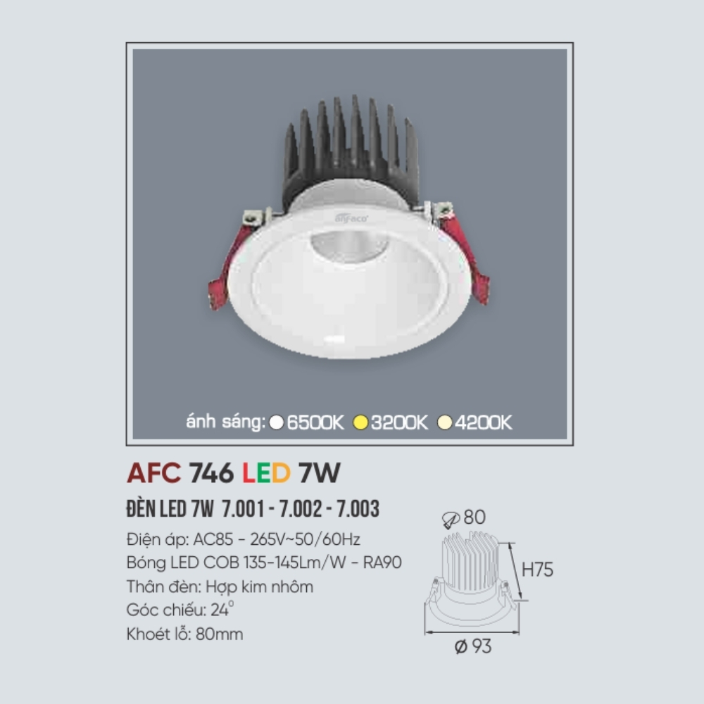 Đèn LED downlight âm trần Anfaco 746 LED 7W