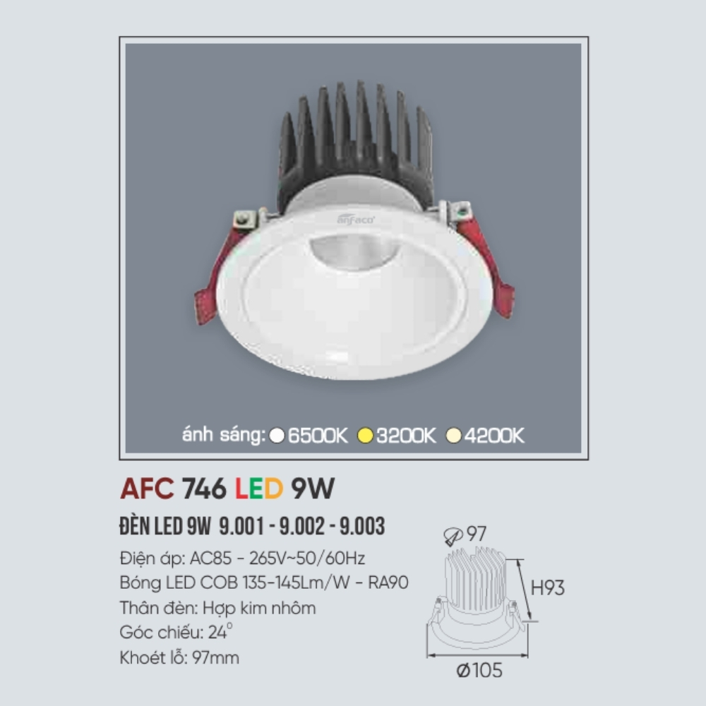 Đèn LED downlight âm trần Anfaco 746 LED 9W
