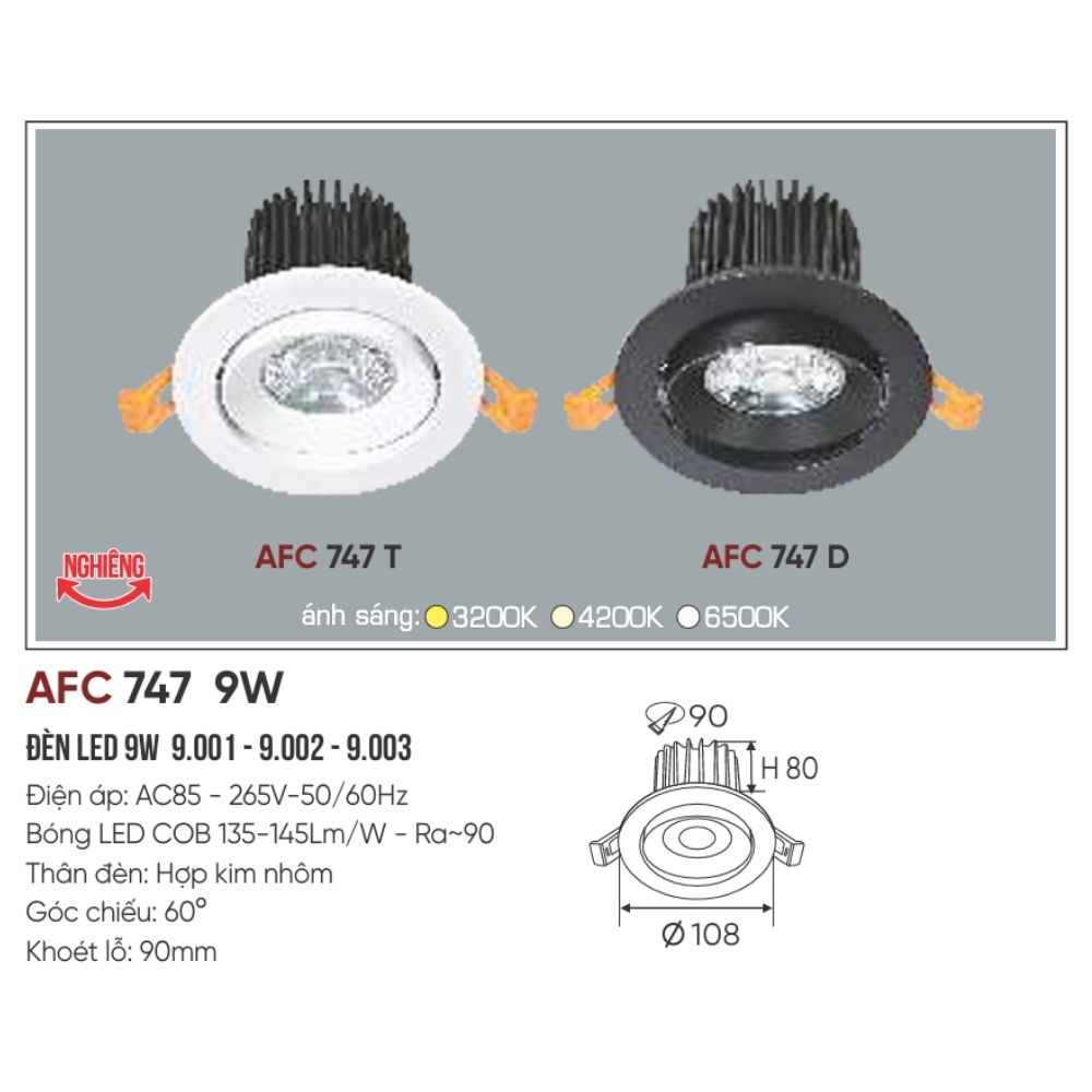 Đèn LED downlight âm trần Anfaco 747 D LED 9W