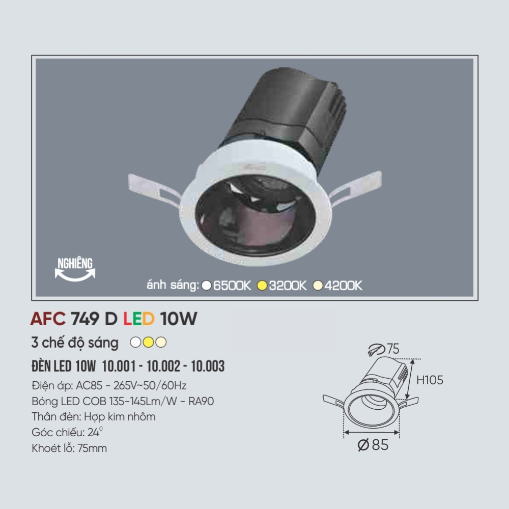 Đèn LED downlight âm trần Anfaco 749 D LED 10W