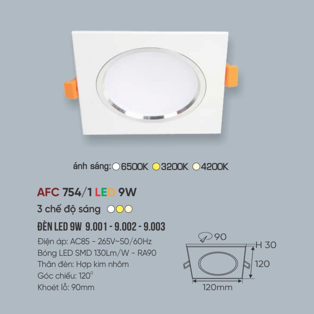 Đèn LED downlight âm trần Anfaco 754/1 LED 9W