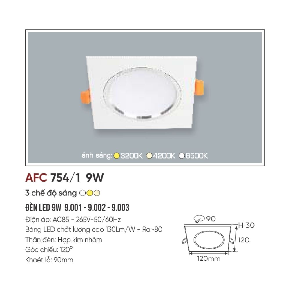 Đèn LED downlight âm trần Anfaco 754/1 LED 9W