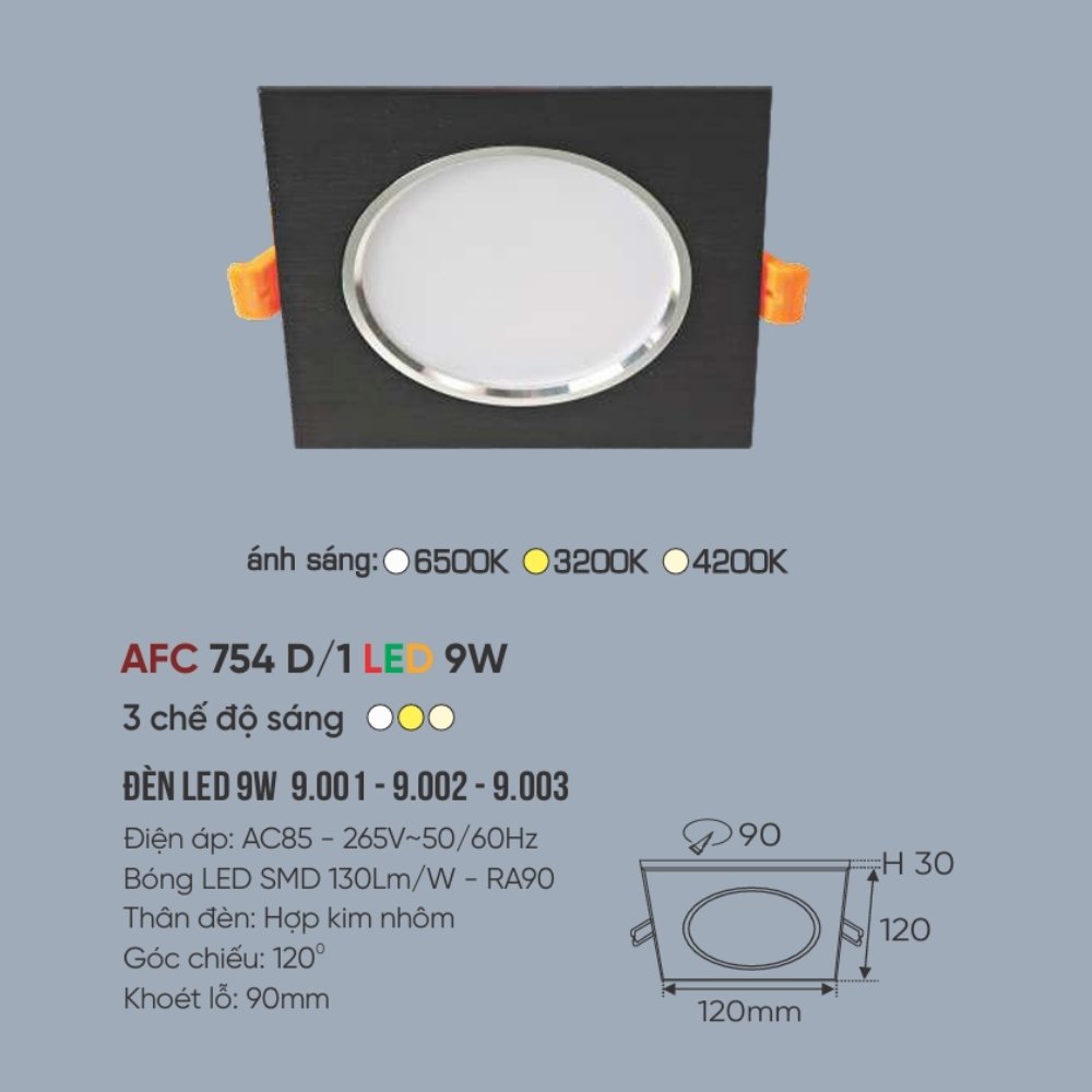 Đèn LED downlight âm trần Anfaco 754 D/1 LED 9W