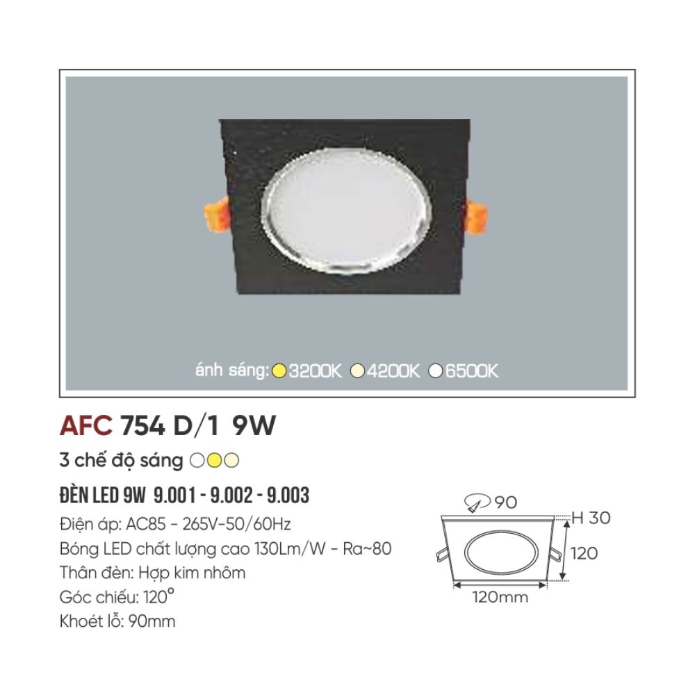 Đèn LED downlight âm trần Anfaco 754 D/1 LED 9W