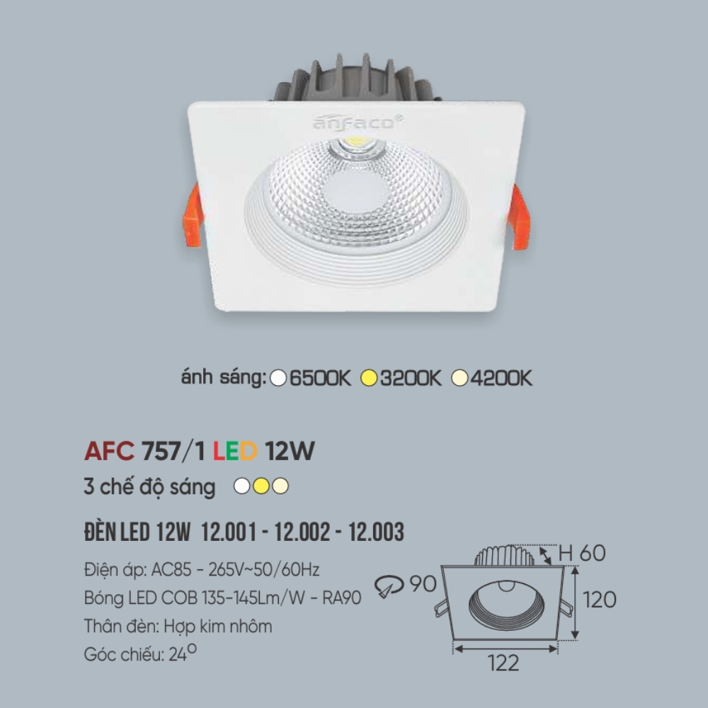 Đèn LED downlight âm trần Anfaco 757 T/1 LED 9W