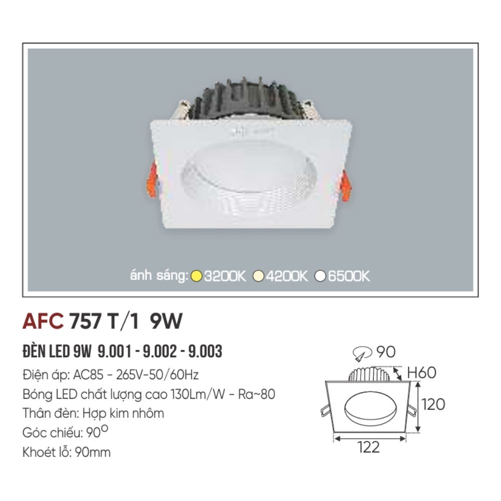 Đèn LED downlight âm trần Anfaco 757 T/1 LED 9W