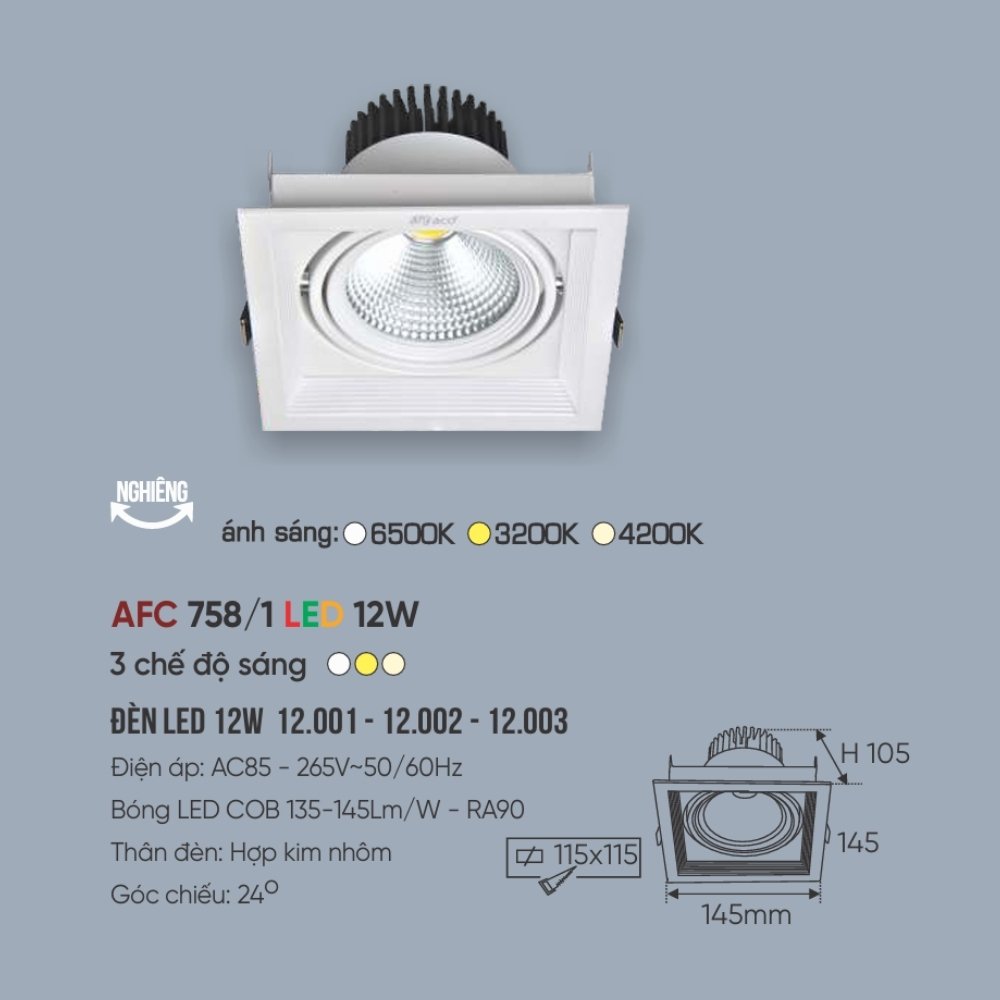 Đèn LED downlight âm trần Anfaco 758/1 LED 12W