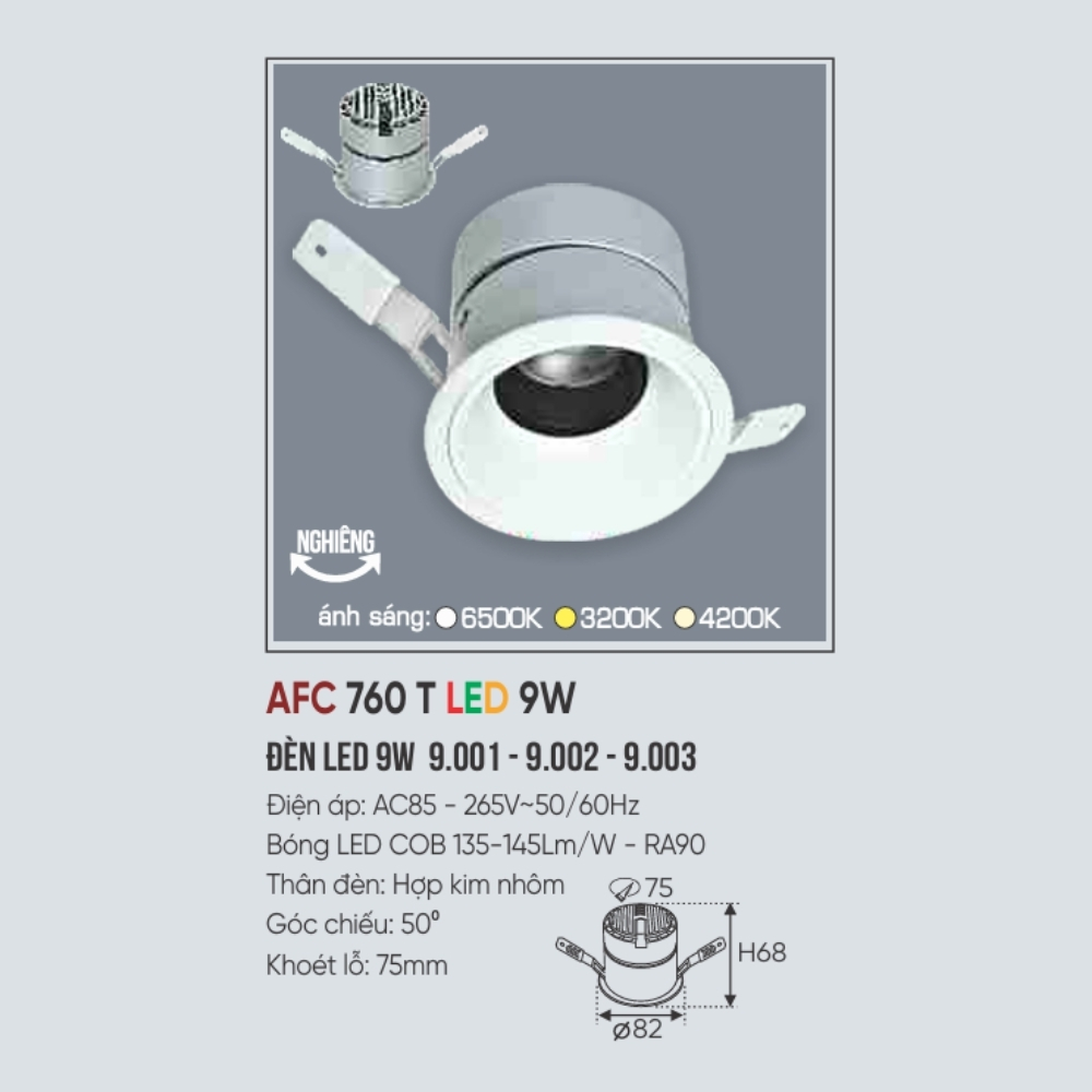 Đèn LED downlight âm trần Anfaco 760 D LED 9W
