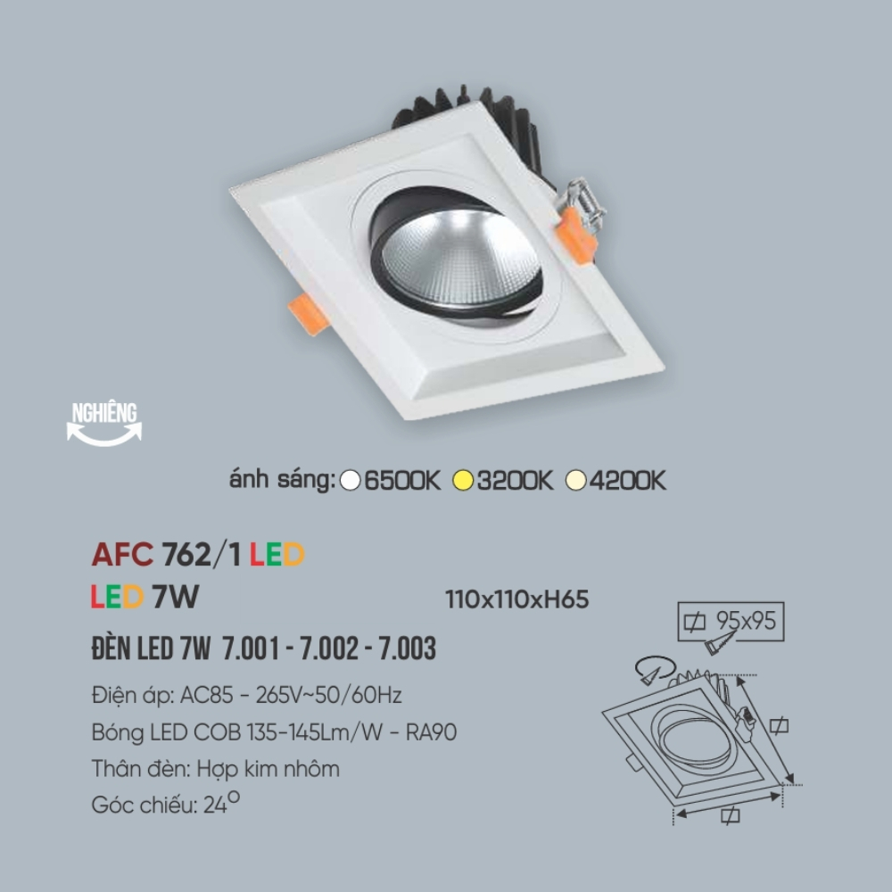 Đèn LED downlight âm trần Anfaco 762/1 LED 7W