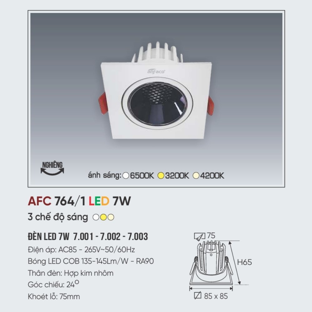 Đèn LED downlight âm trần Anfaco 764/1 LED 7W
