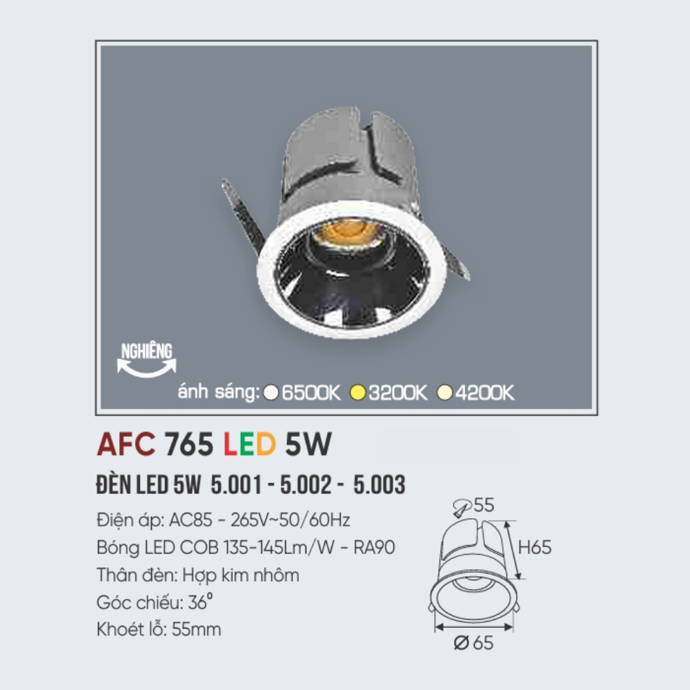 Đèn LED downlight âm trần Anfaco 765 LED 5W