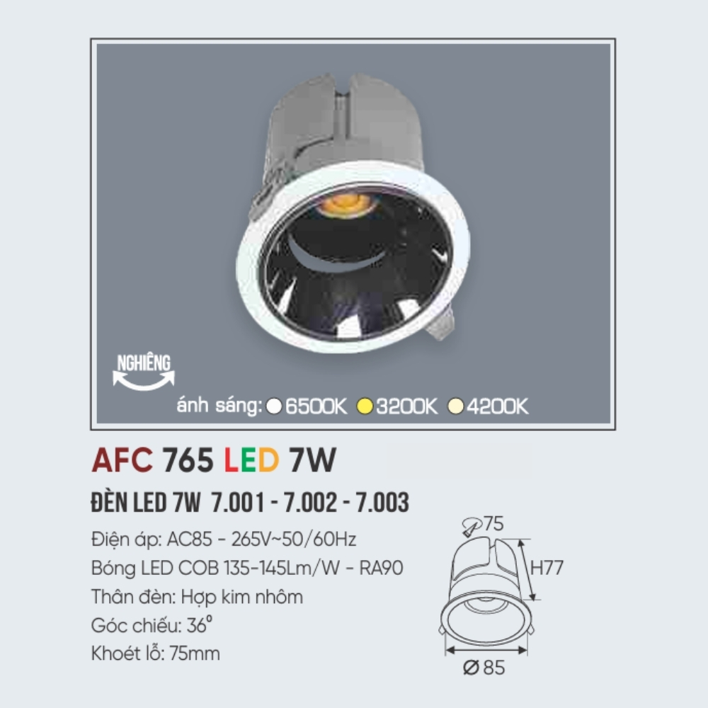 Đèn LED downlight âm trần Anfaco 765 LED 7W