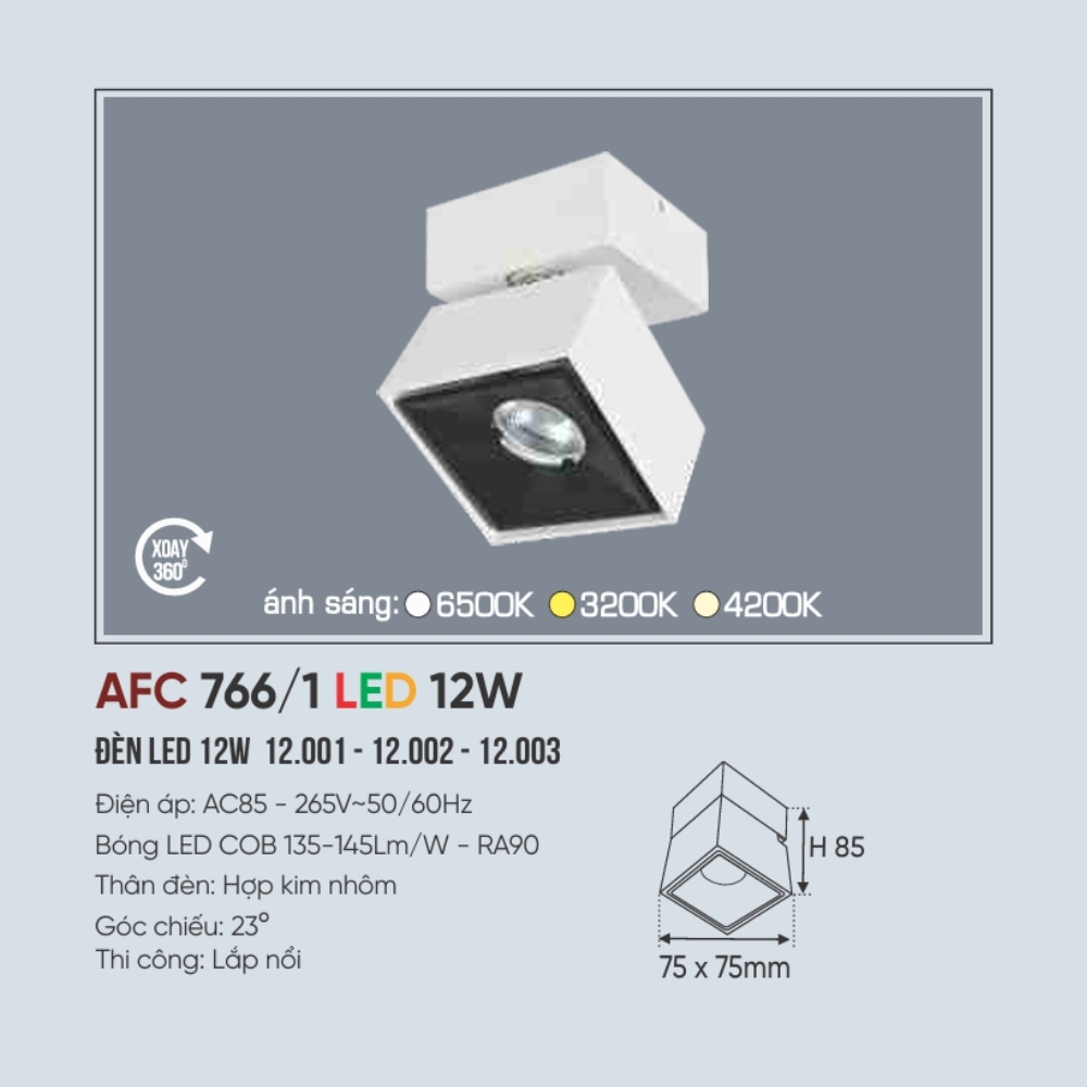 Đèn LED downlight nổi Anfaco 766/1 LED 12W