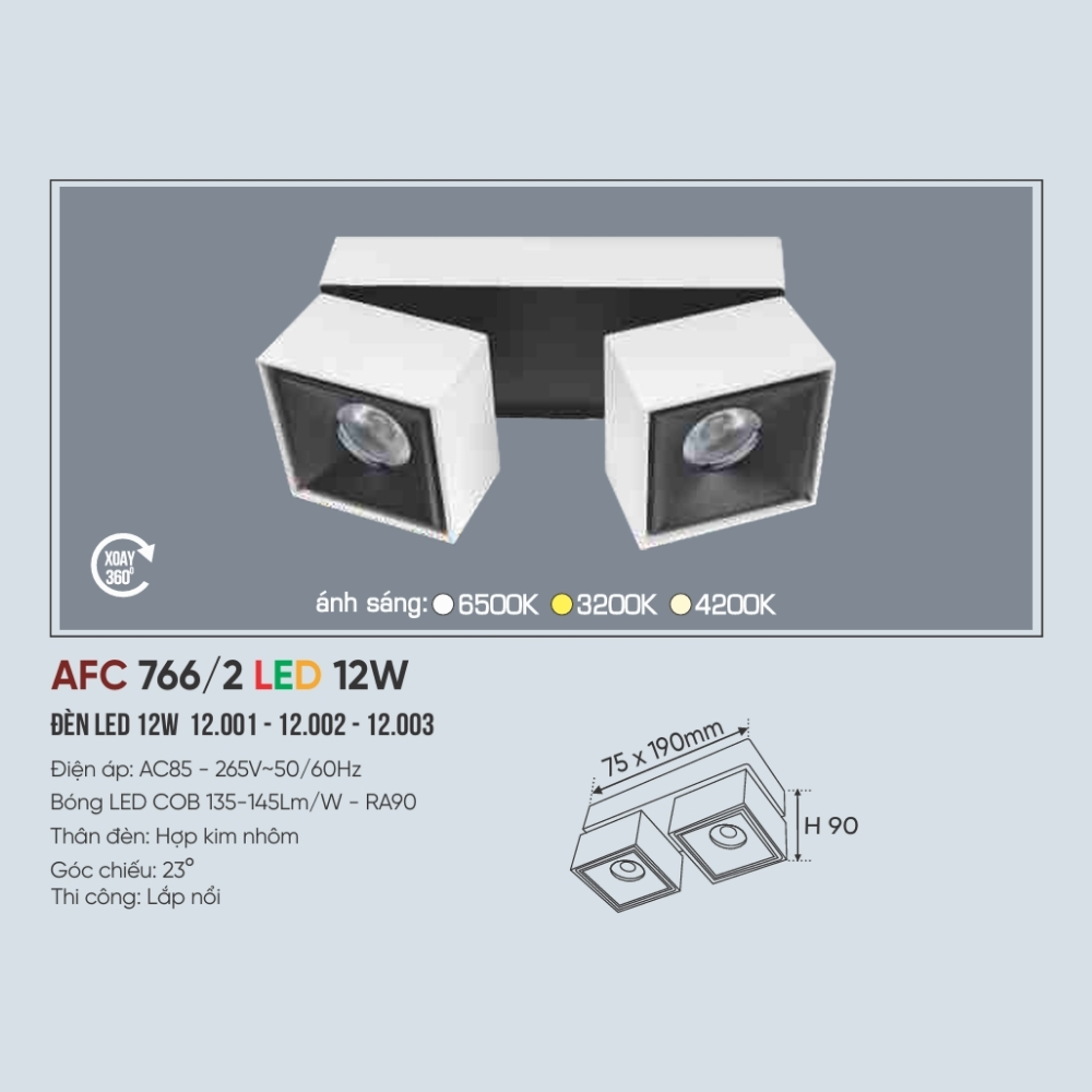 Đèn LED downlight nổi Anfaco 766/2 LED 12W