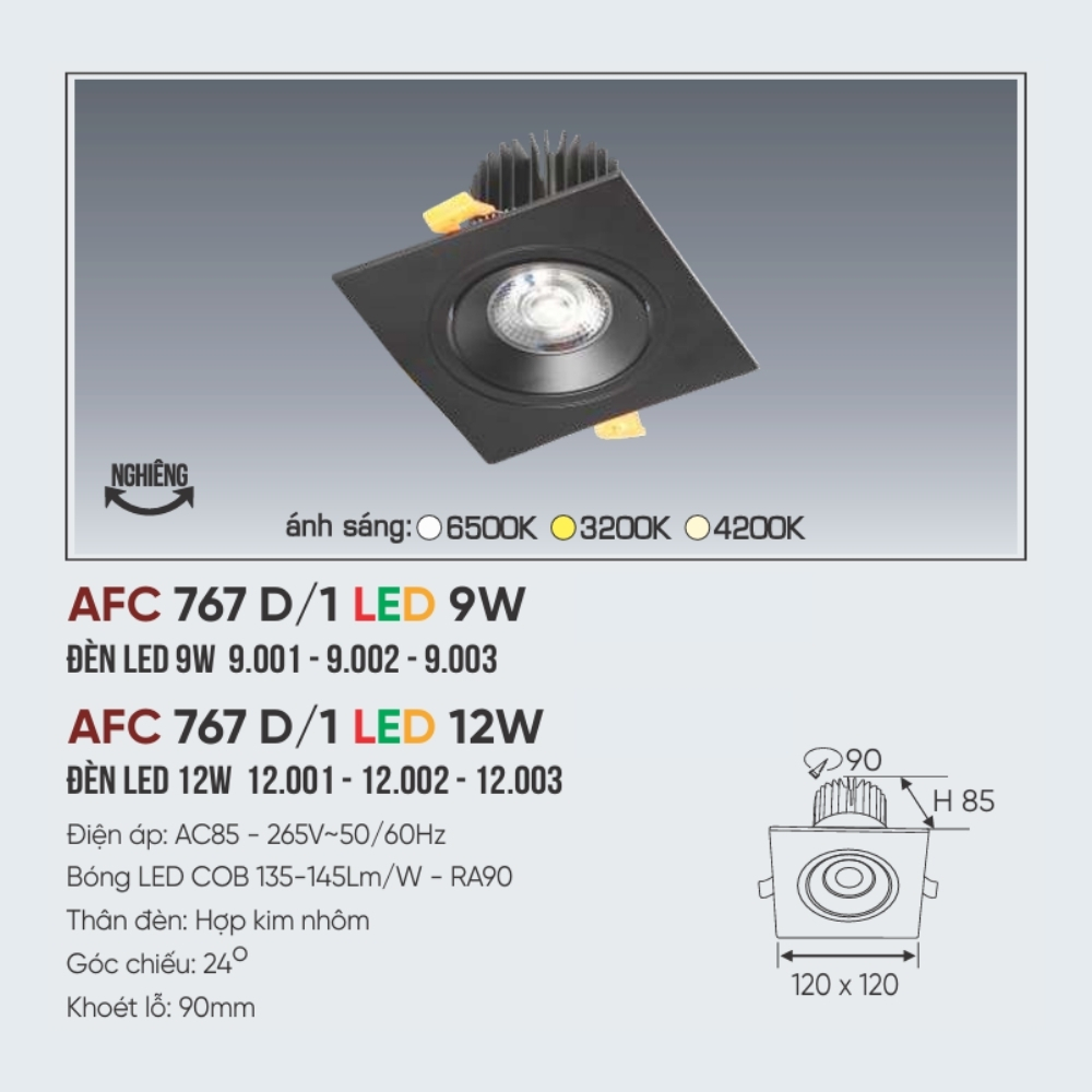 Đèn LED downlight âm trần Anfaco 767 D/1 LED 12W