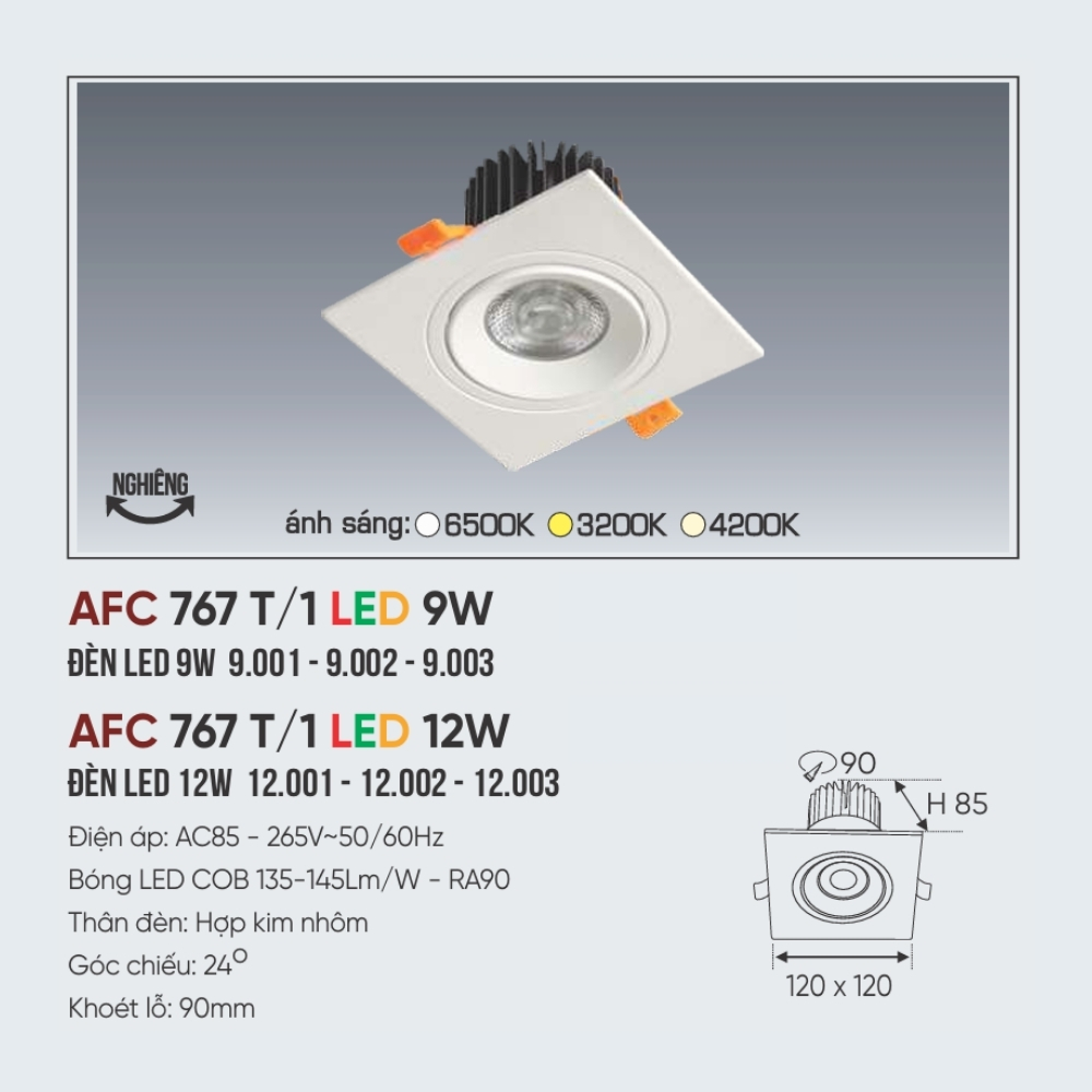 Đèn LED downlight âm trần Anfaco 767 T/1 LED 9W