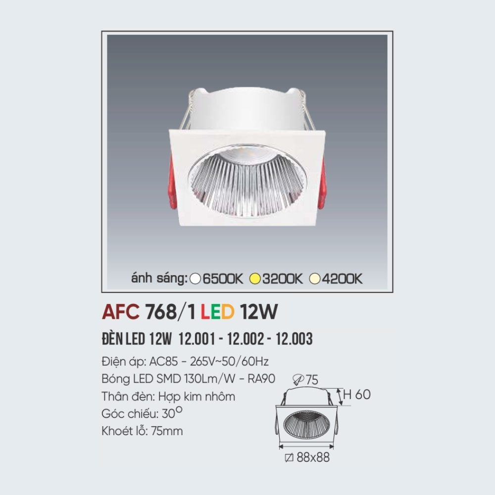 Đèn LED downlight âm trần Anfaco 768/1 LED 12W
