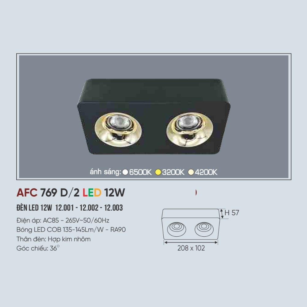 Đèn LED downlight nổi Anfaco 769 D/2 LED 12W