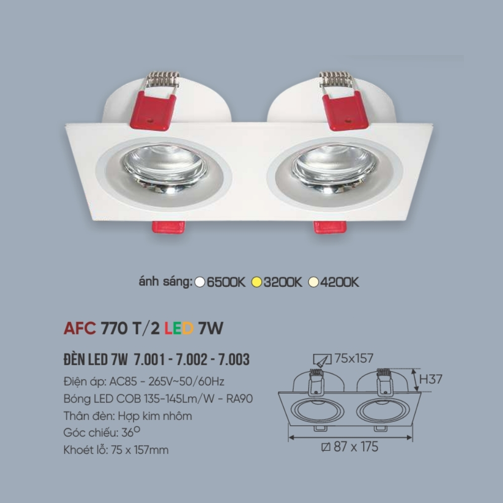 Đèn LED downlight âm trần đôi Anfaco 770 T/2 LED 7W