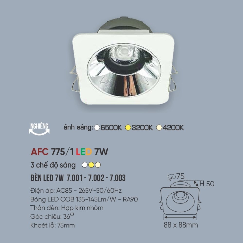 Đèn LED downlight âm trần Anfaco 775/1 LED 7W