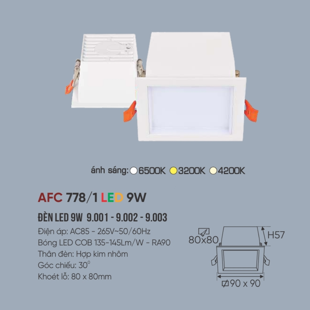 Đèn LED downlight âm trần Anfaco 778/1 LED 9W