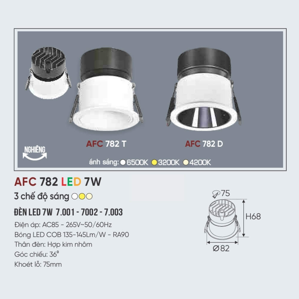 Đèn LED downlight âm trần Anfaco 782 D LED 7W