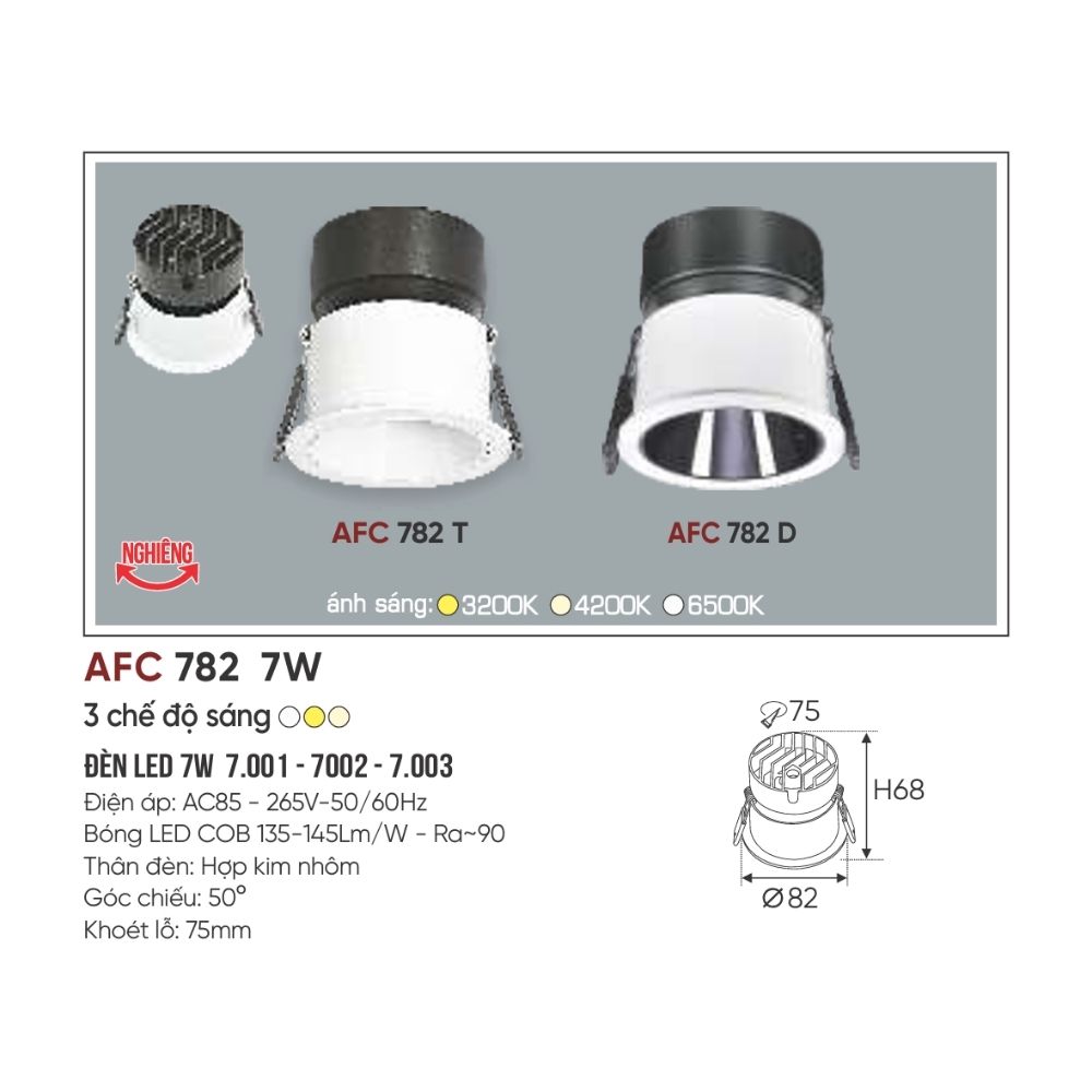 Đèn LED downlight âm trần Anfaco 782 D LED 7W