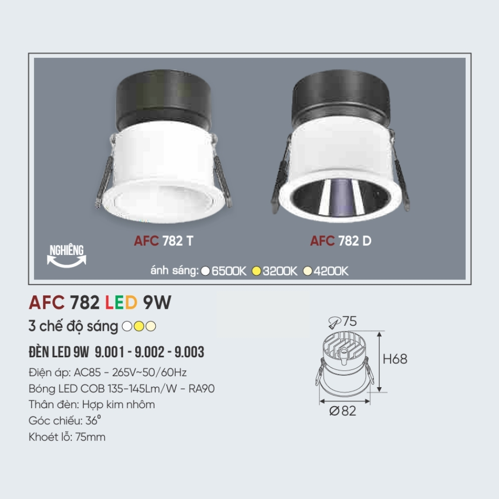 Đèn LED downlight âm trần Anfaco 782 T LED 9W