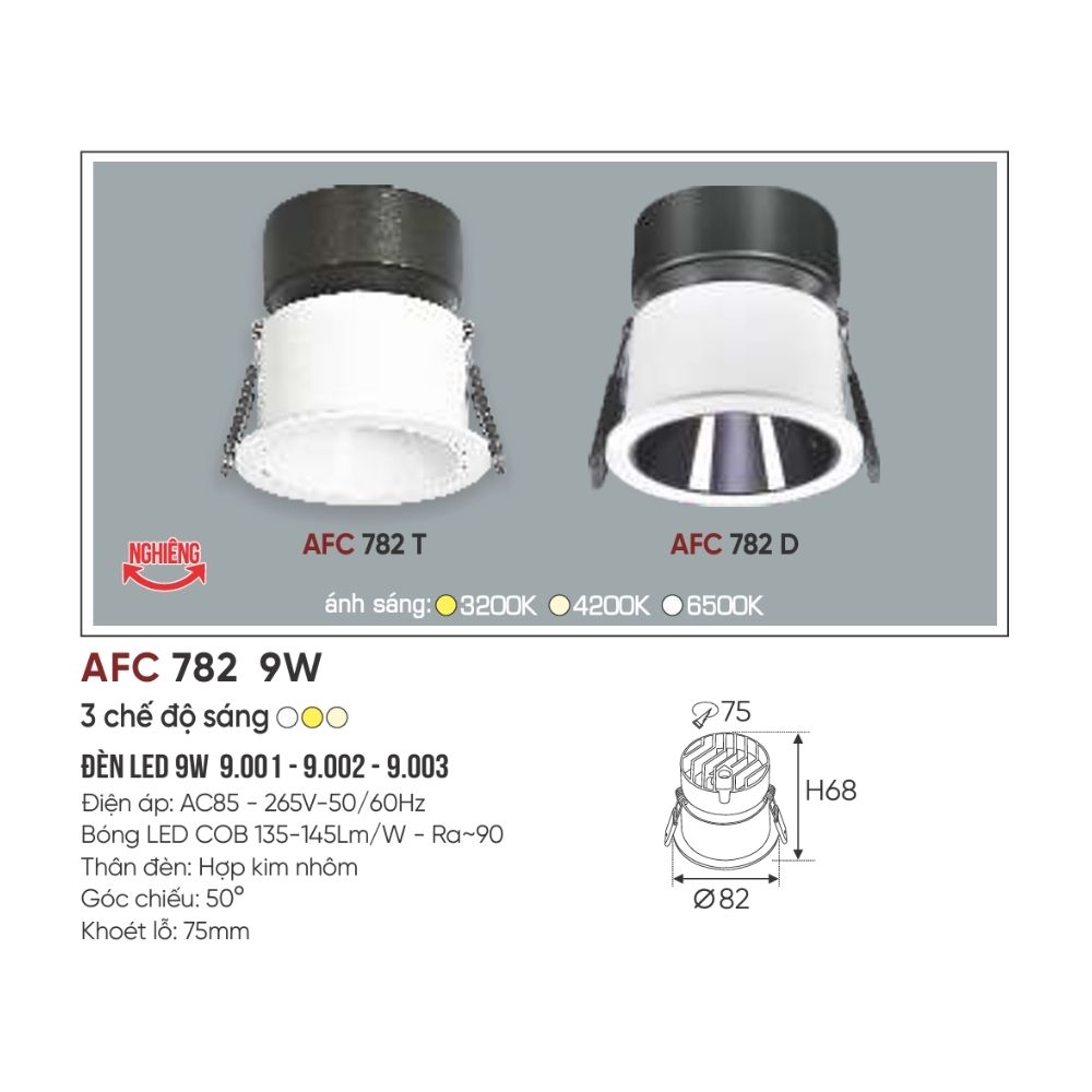 Đèn LED downlight âm trần Anfaco 782 T LED 9W