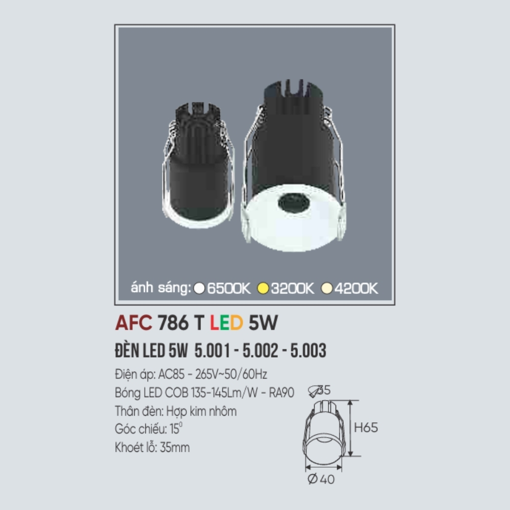 Đèn LED downlight âm trần Anfaco 786 T LED 5W