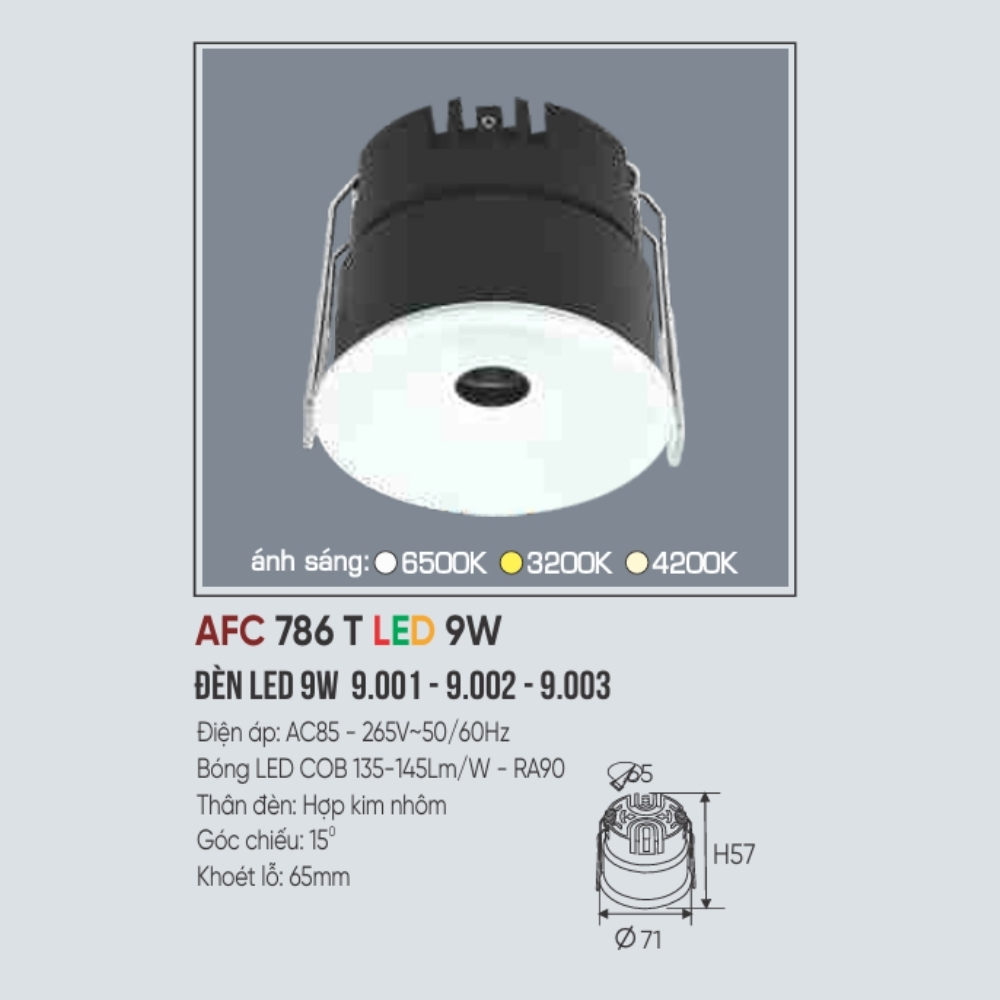 Đèn LED downlight âm trần Anfaco 786 T LED 9W