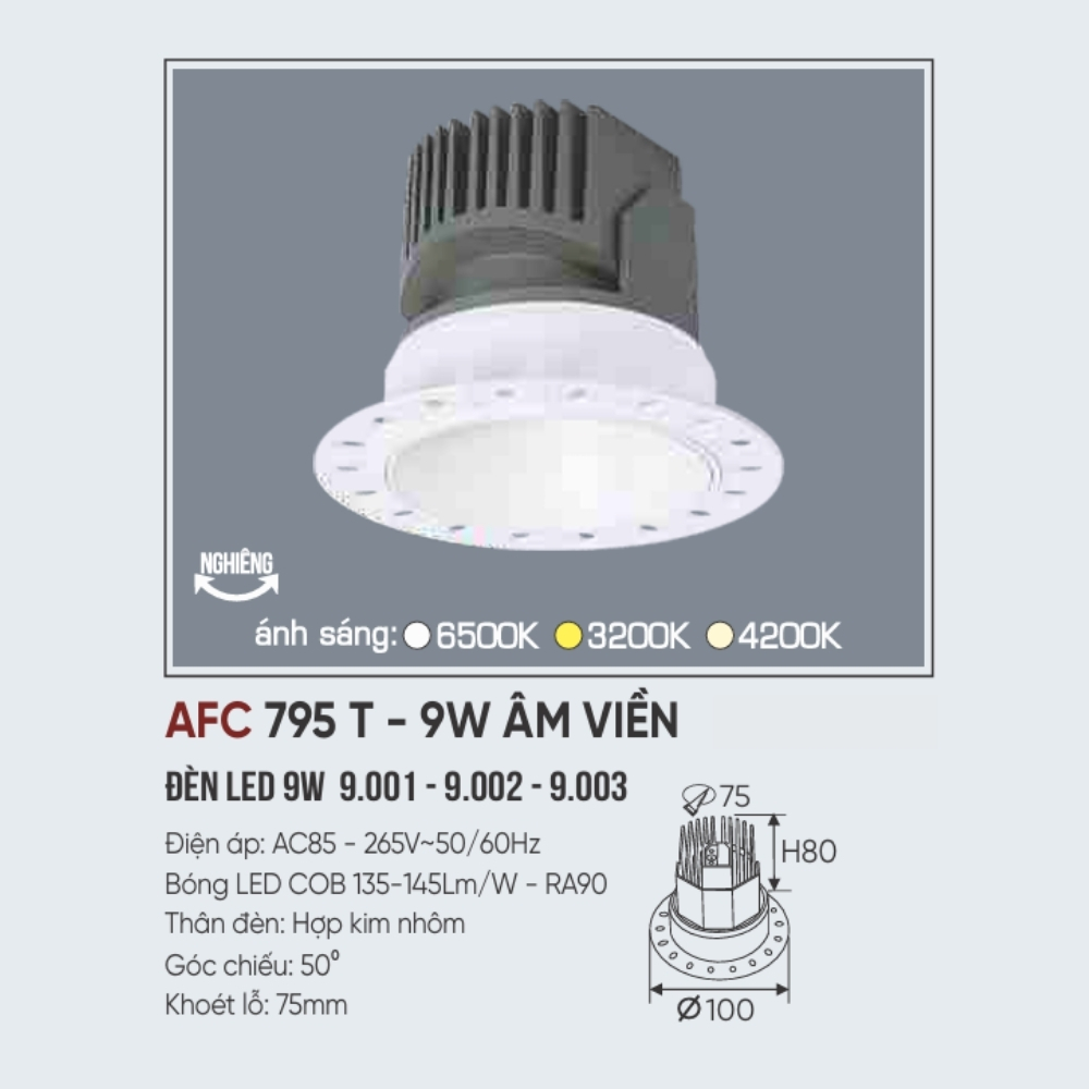 Đèn LED downlight âm trần Anfaco 795 T - 9W ÂM VIỀN