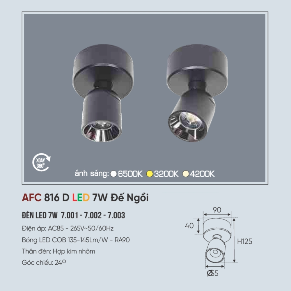 Đèn LED spotlight Anfaco 816 D LED 7W Đế Ngồi