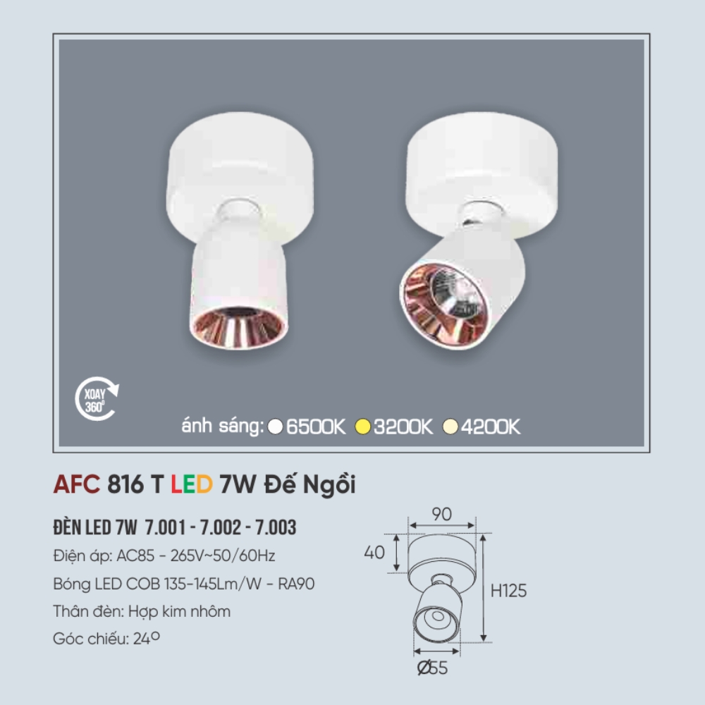 Đèn LED spotlight Anfaco 816 T LED 7W Đế Ngồi