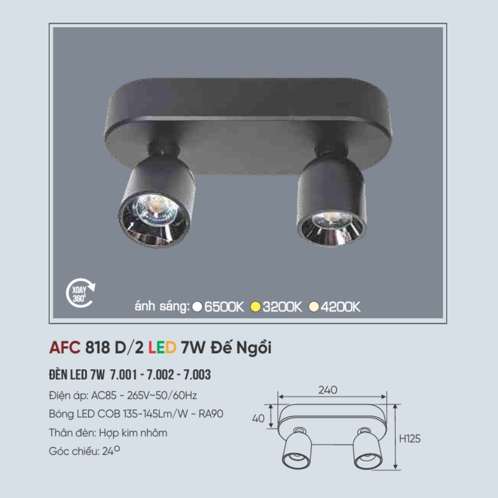 Đèn LED spotlight Anfaco 818 D/2 LED 7W Đế Ngồi