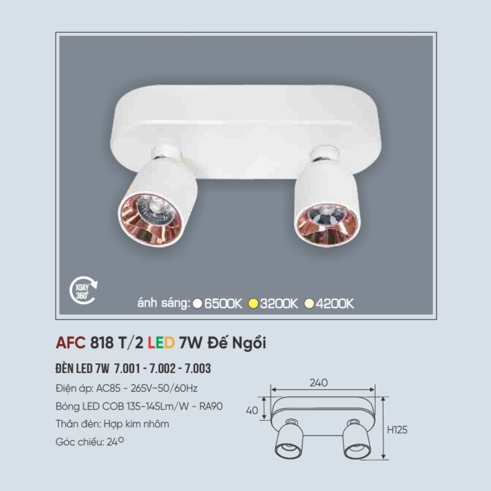 Đèn LED spotlight Anfaco 818 T/2 LED 7W Đế Ngồi