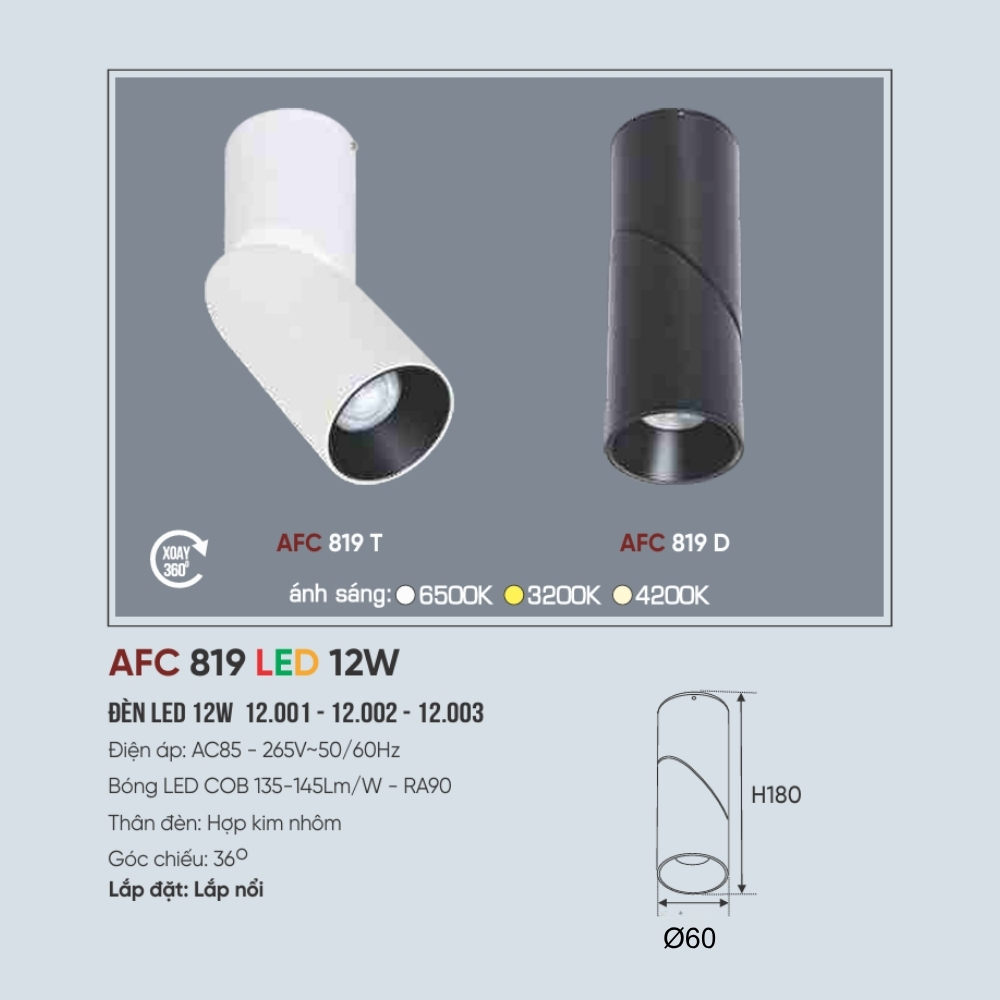 Đèn LED spotlight Anfaco 819 D LED 12W Đế Ngồi