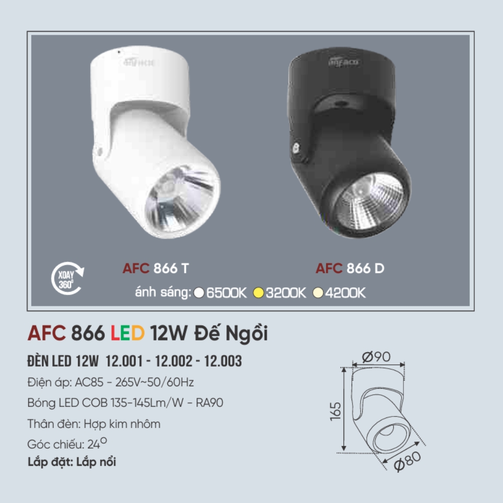 Đèn LED spotlight Anfaco 866 T LED 12W - ĐẾ NGỒI