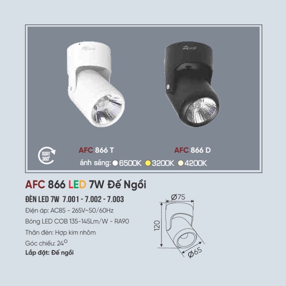 Đèn LED spotlight Anfaco 866 T LED 7W - ĐẾ NGỒI