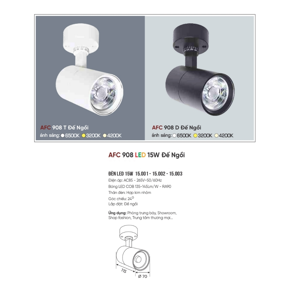 Đèn LED spotlight Anfaco 908 D LED 15W Đế Ngồi
