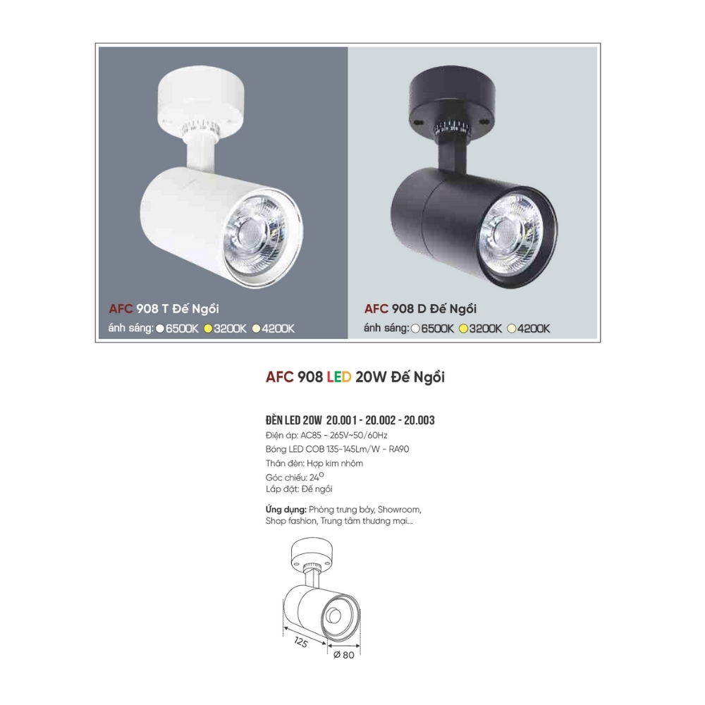 Đèn LED spotlight Anfaco 908 D LED 20W Đế Ngồi
