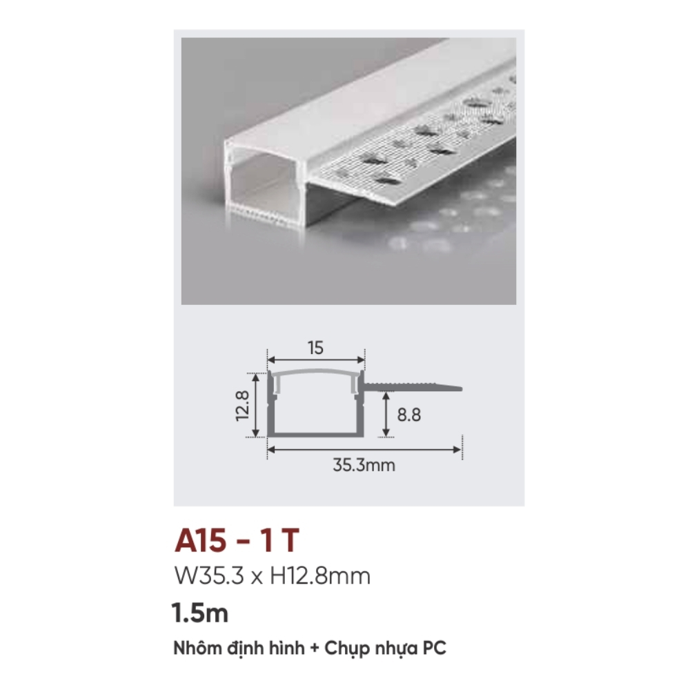 Thanh nhôm LED âm viền Anfaco A15 - 1 T