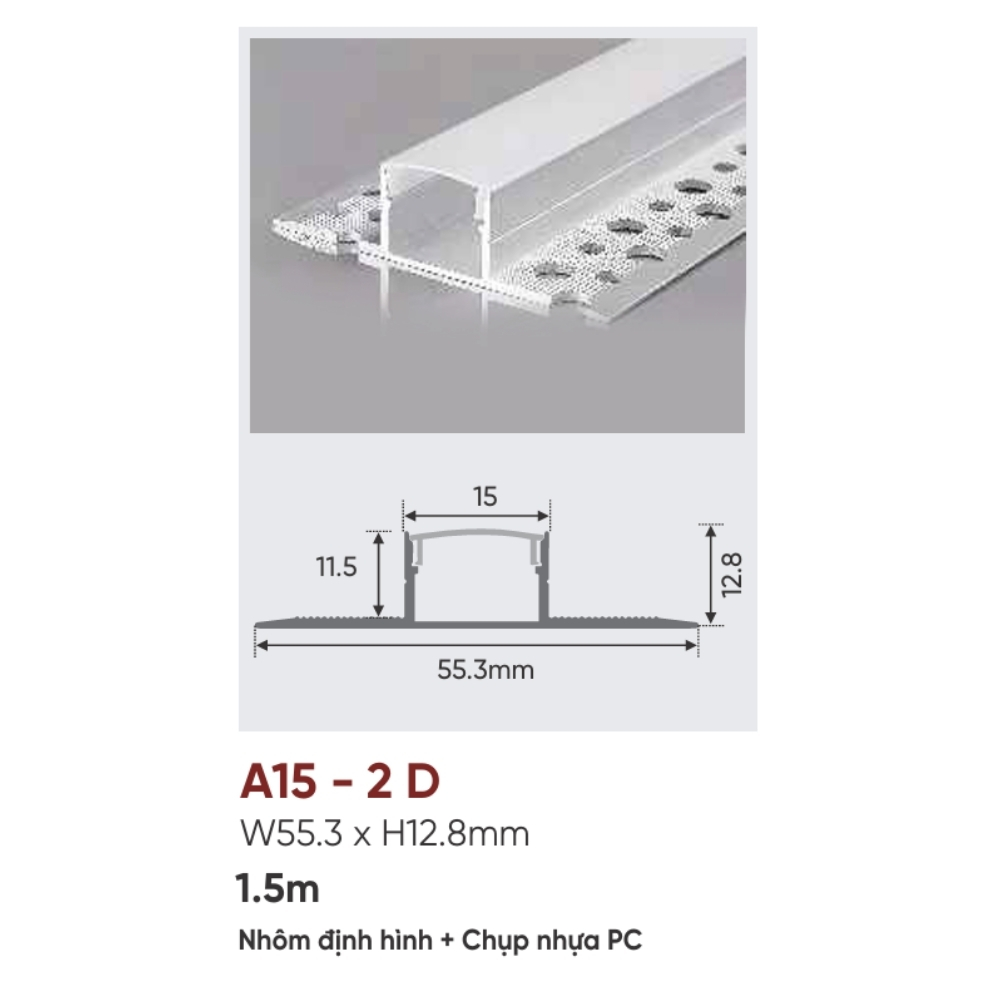 Thanh nhôm LED âm viền Anfaco A15 - 2 D