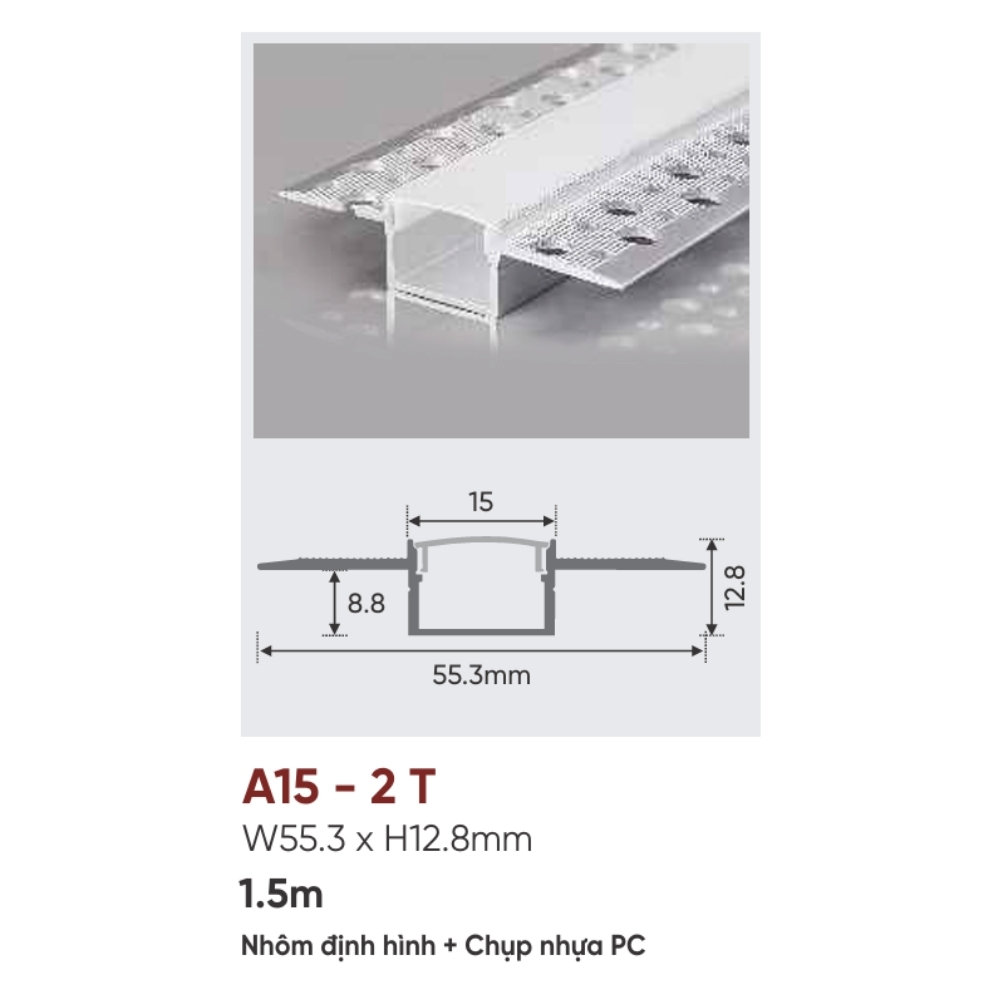 Thanh nhôm LED âm viền Anfaco A15 - 2 T