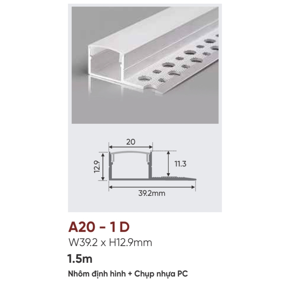 Thanh nhôm LED âm viền Anfaco A20 - 1 D