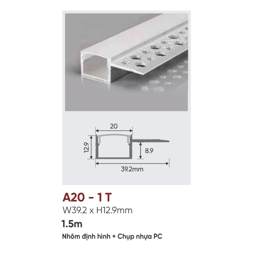 Thanh nhôm LED âm viền Anfaco A20 - 1 T