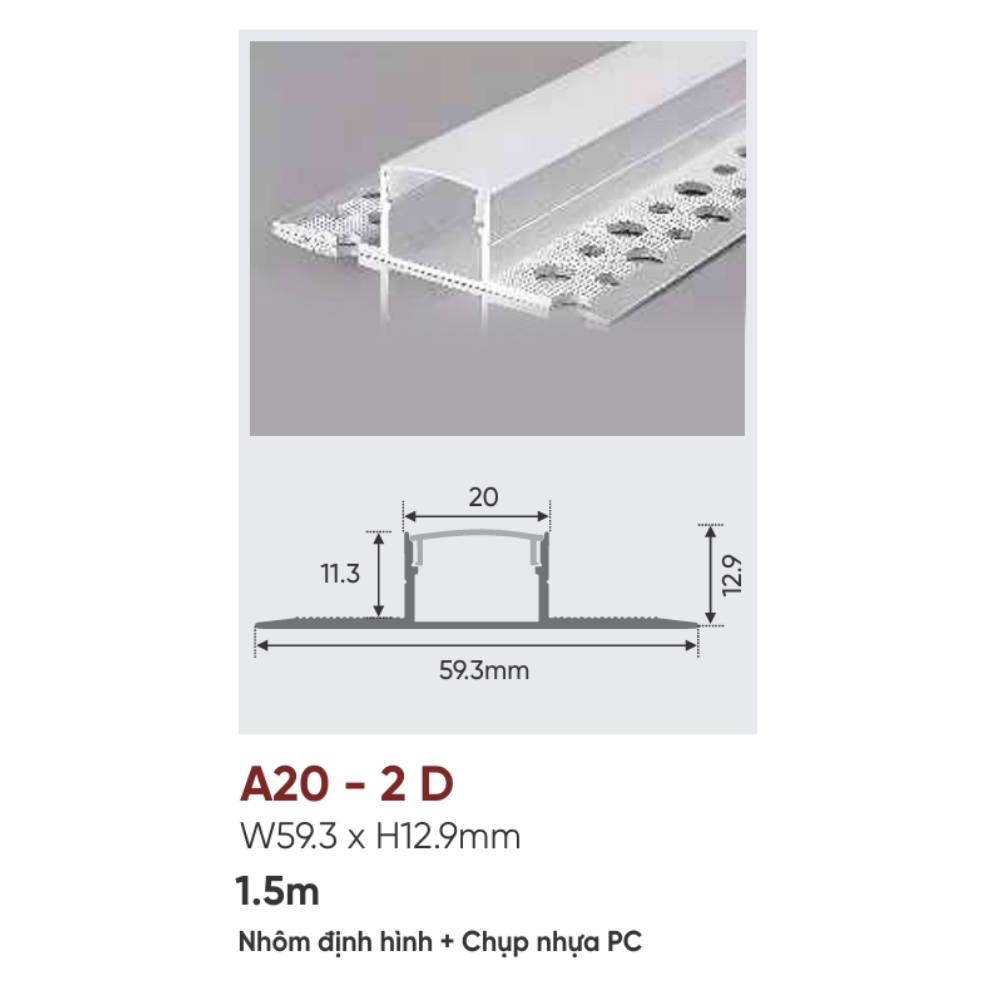 Thanh nhôm LED âm viền Anfaco A20 - 2 D
