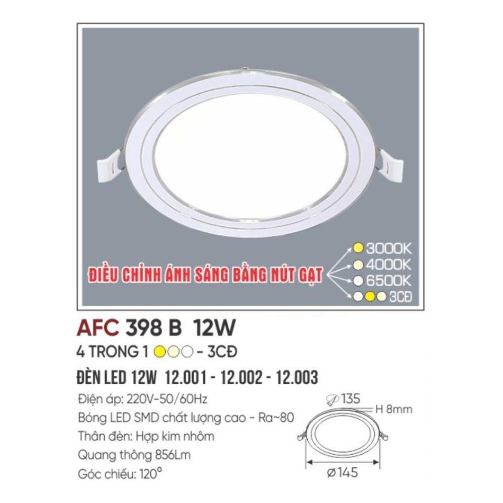 Đèn LED panel âm trần siêu mỏng Anfaco 398 B 12W