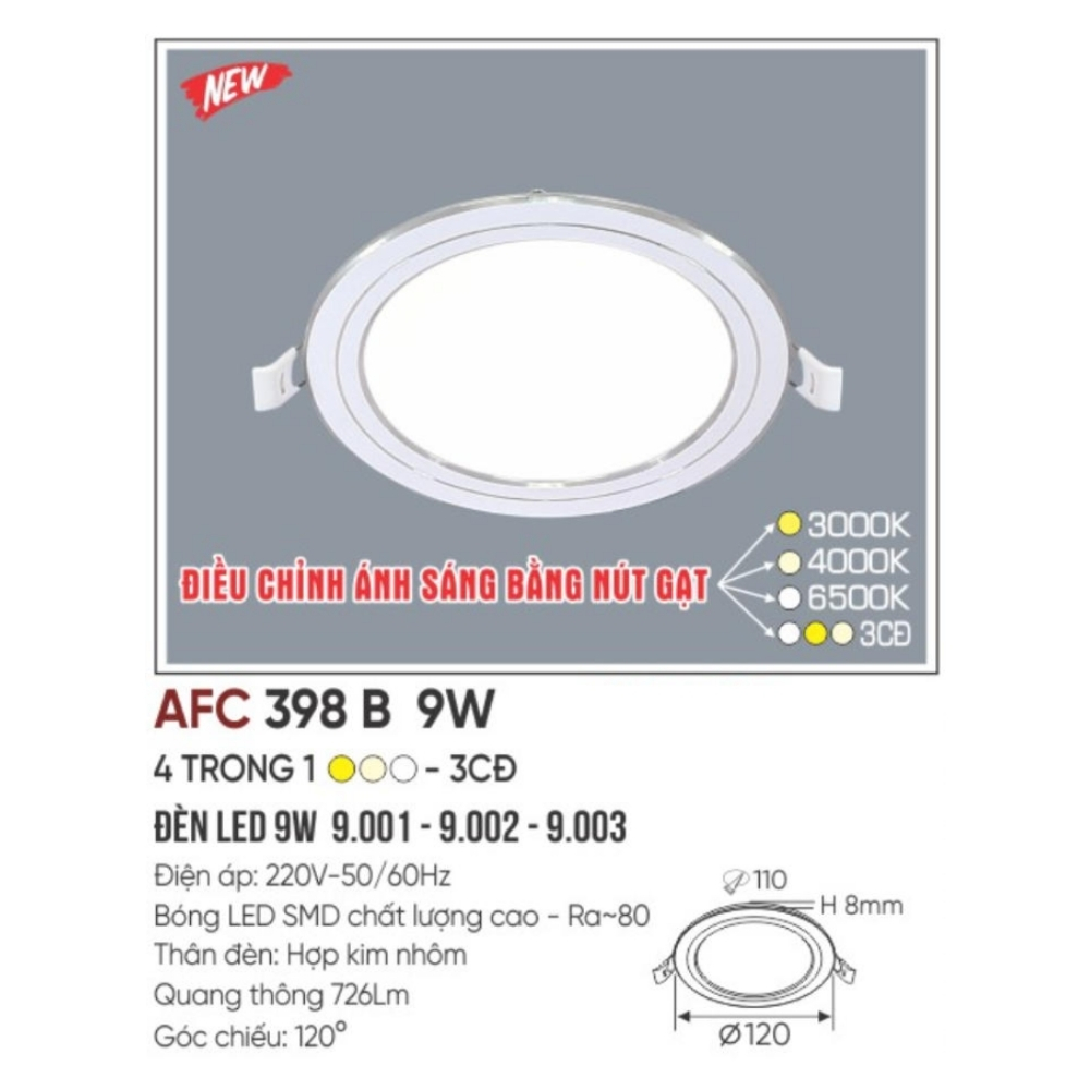 Đèn LED panel âm trần siêu mỏng Anfaco 398 B 9W