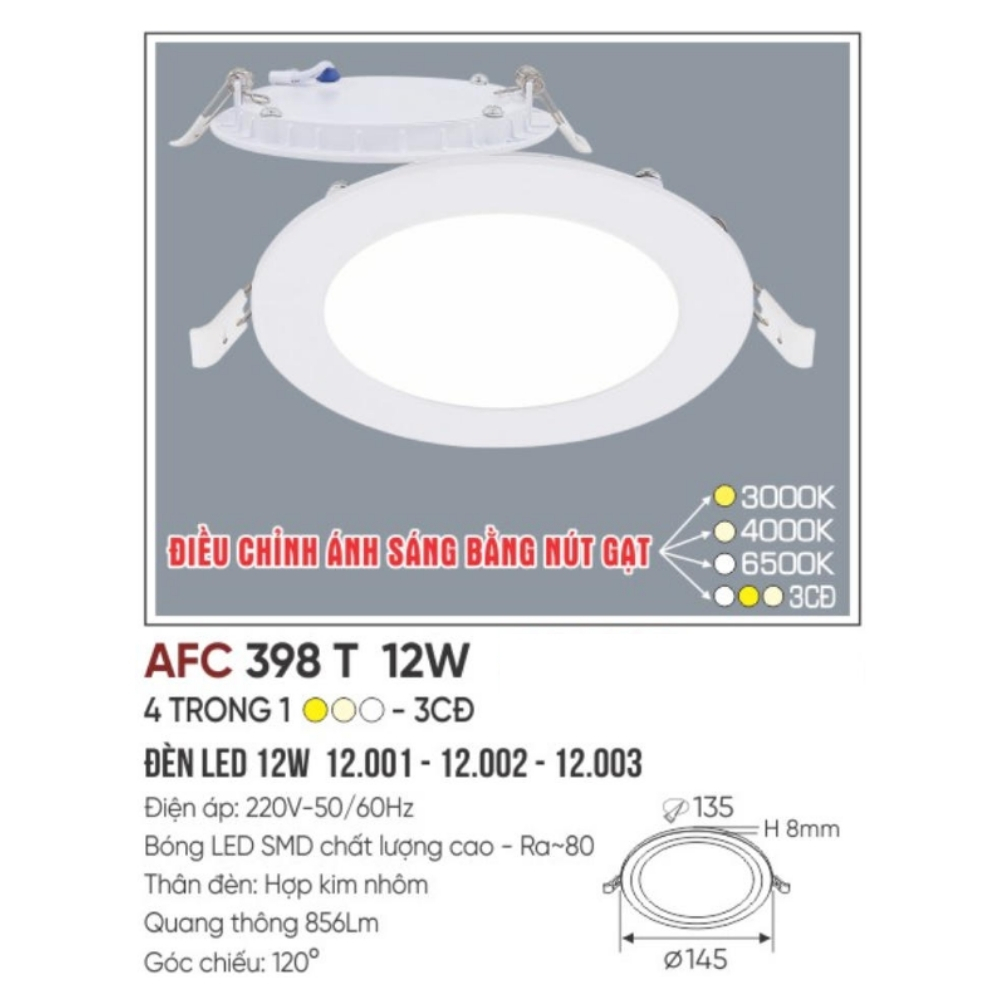 Đèn LED panel âm trần siêu mỏng Anfaco 398 T 12W